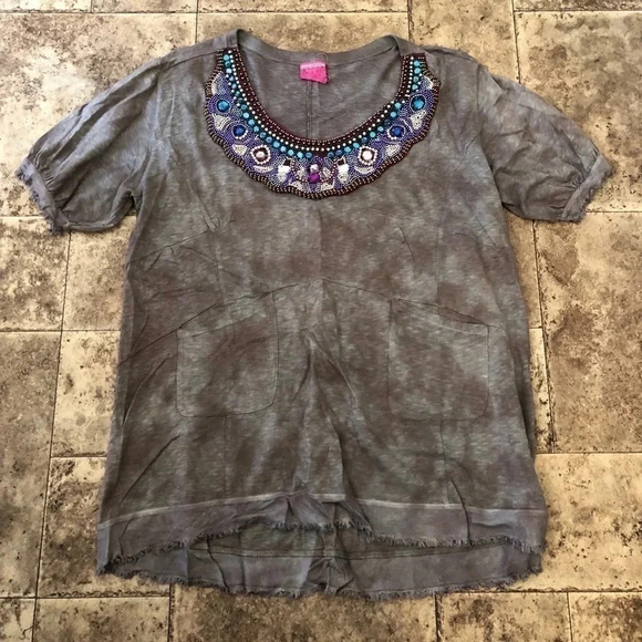 COPY - Women's VINTAGE Free People Beaded Collar Tunic Top - Sz. S - Picture 1 of 4